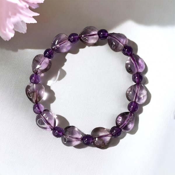 Bracelet Amethyste Coeur et perle - Qualité AAA