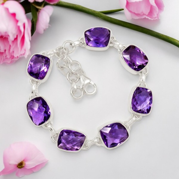 Bracelet Amethyste Facetté - Qualité AAA