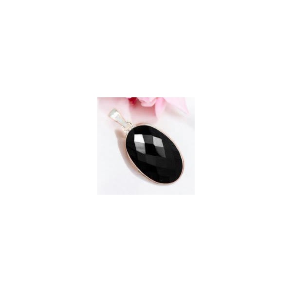 Pendentif Onyx Noire - Ovale