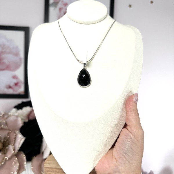 Pendentif Onyx Noire - Poire