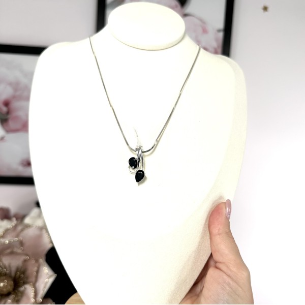 Pendentif Onyx Noire - Poire