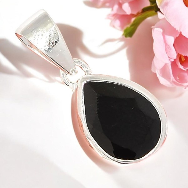 Pendentif Onyx Noire - Poire