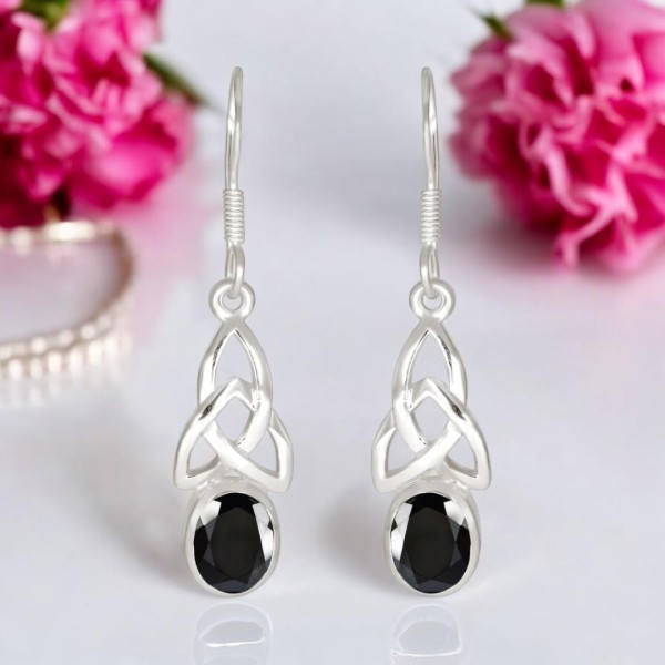 Boucles d'Oreilles Onyx Noire - Ovale