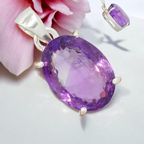 Pendentif Amethyste Facetté - Ovale