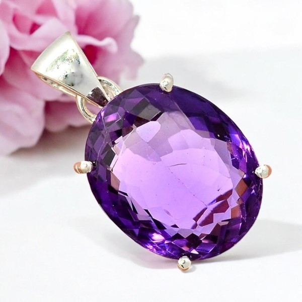 Pendentif Amethyste Facetté - Ovale