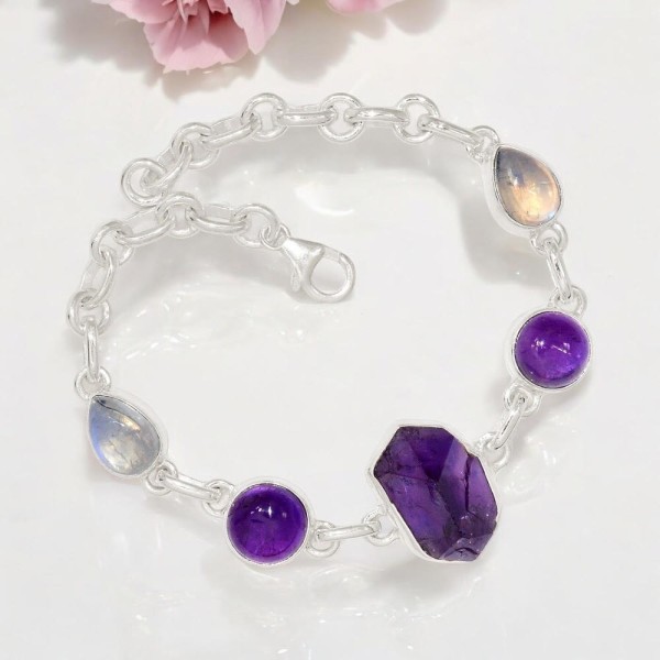 Bracelet Amethyste et Pierre de Lune